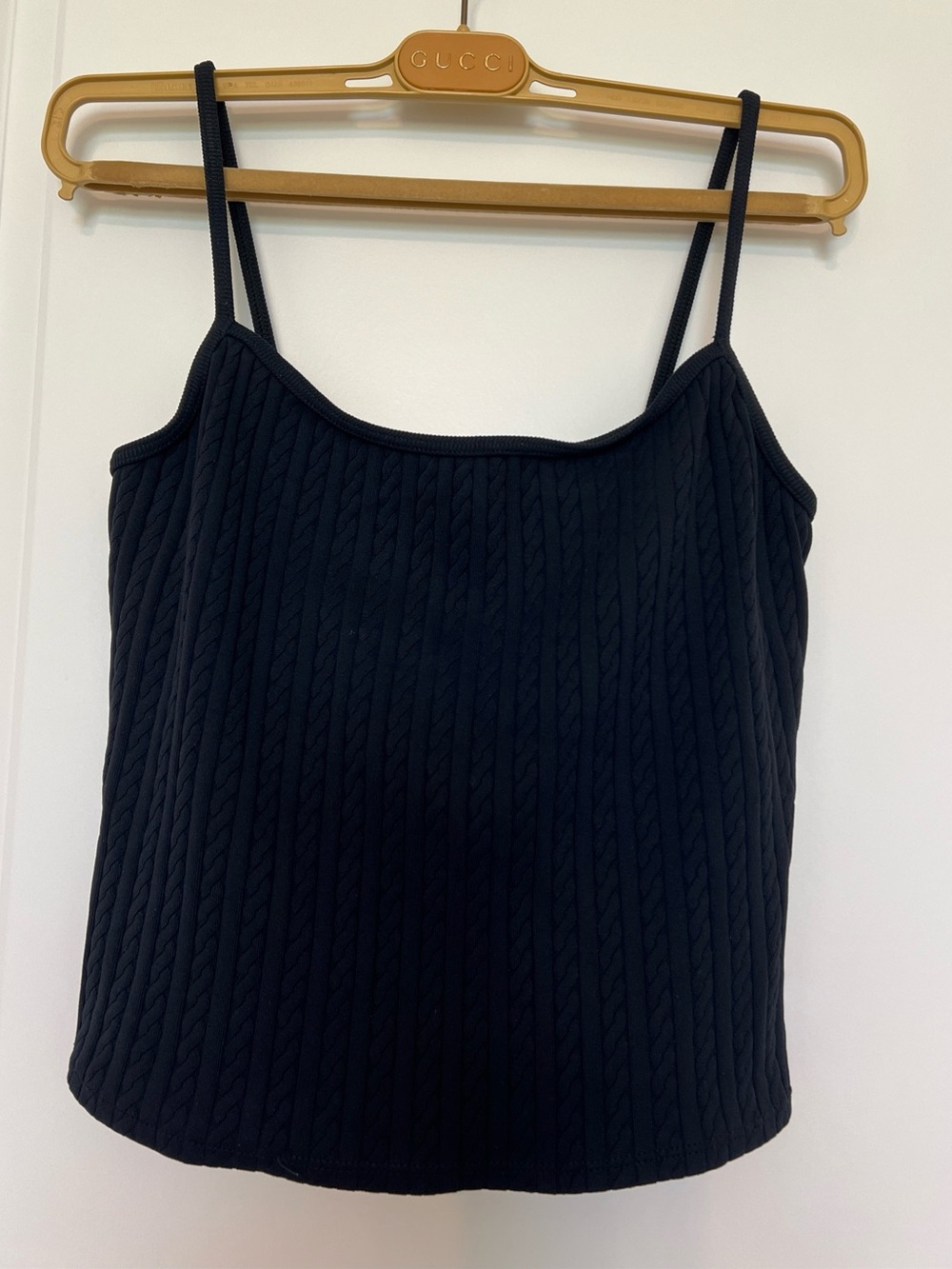 Ralph Lauren Women Black Cable-Knit Camisole Top built in bra cropped 10 (S/M)
